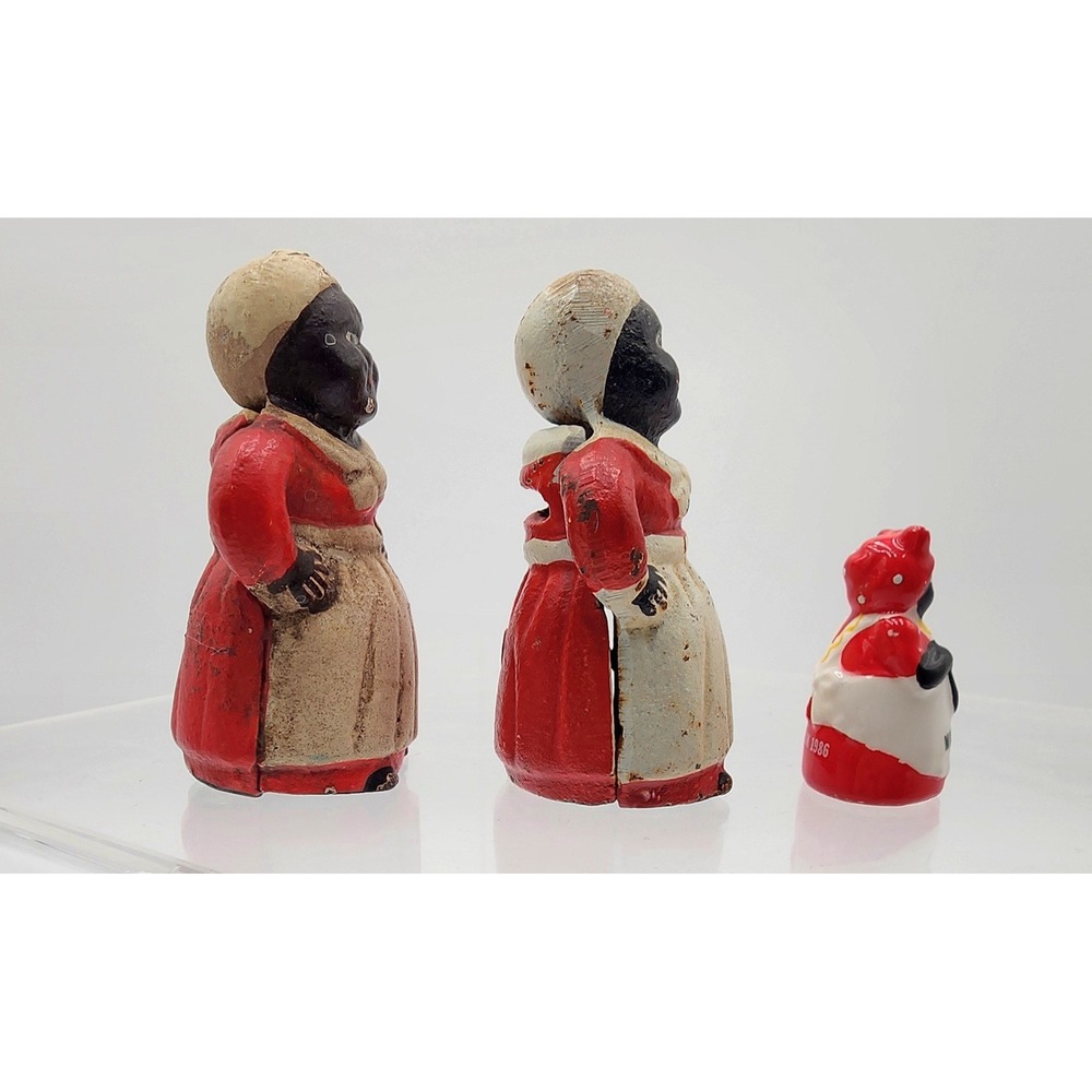 Vintage Americana Cast Iron Coin Banks & Sewing Thimble Red White Mississippi - Picture 10 of 12